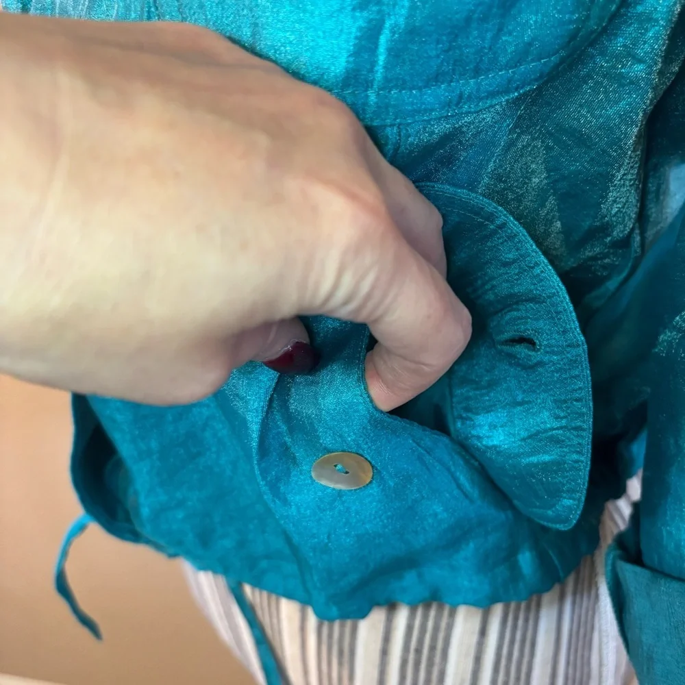 Women's Teal Utility Jacket with Mandarin Collar